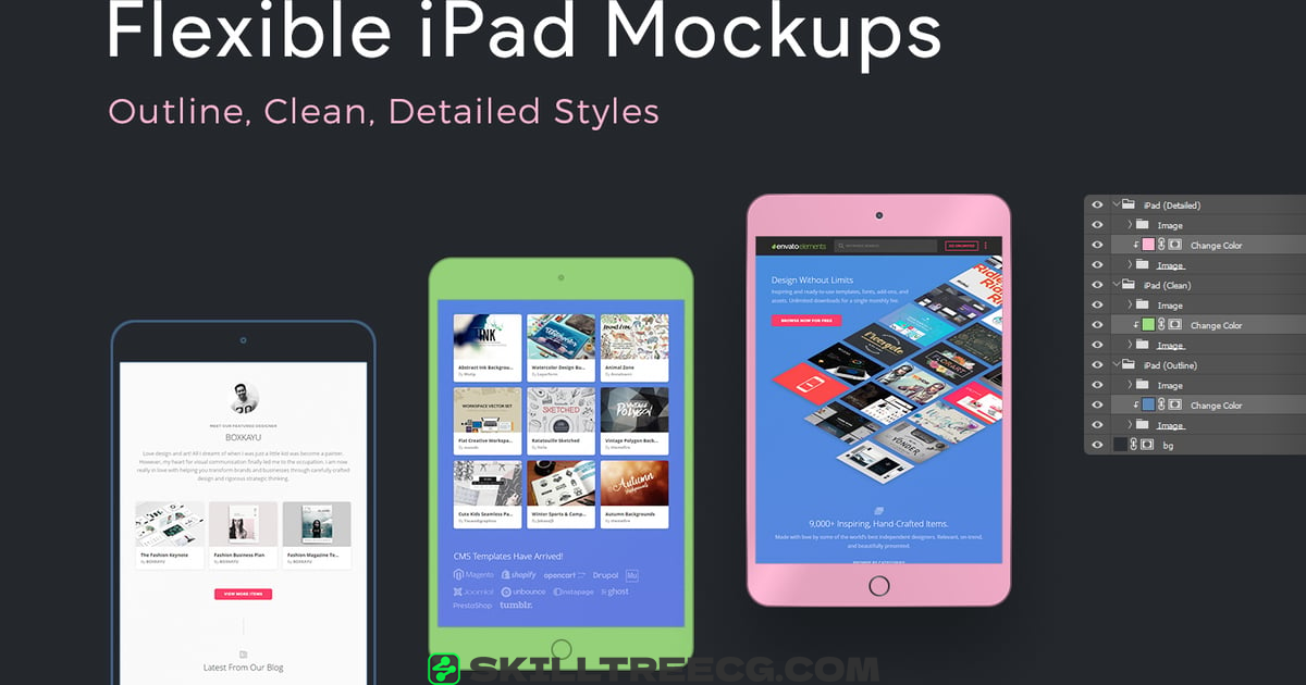 Flexible iPad Mockups: Detailed, Clean, Outline（296522）-技能树